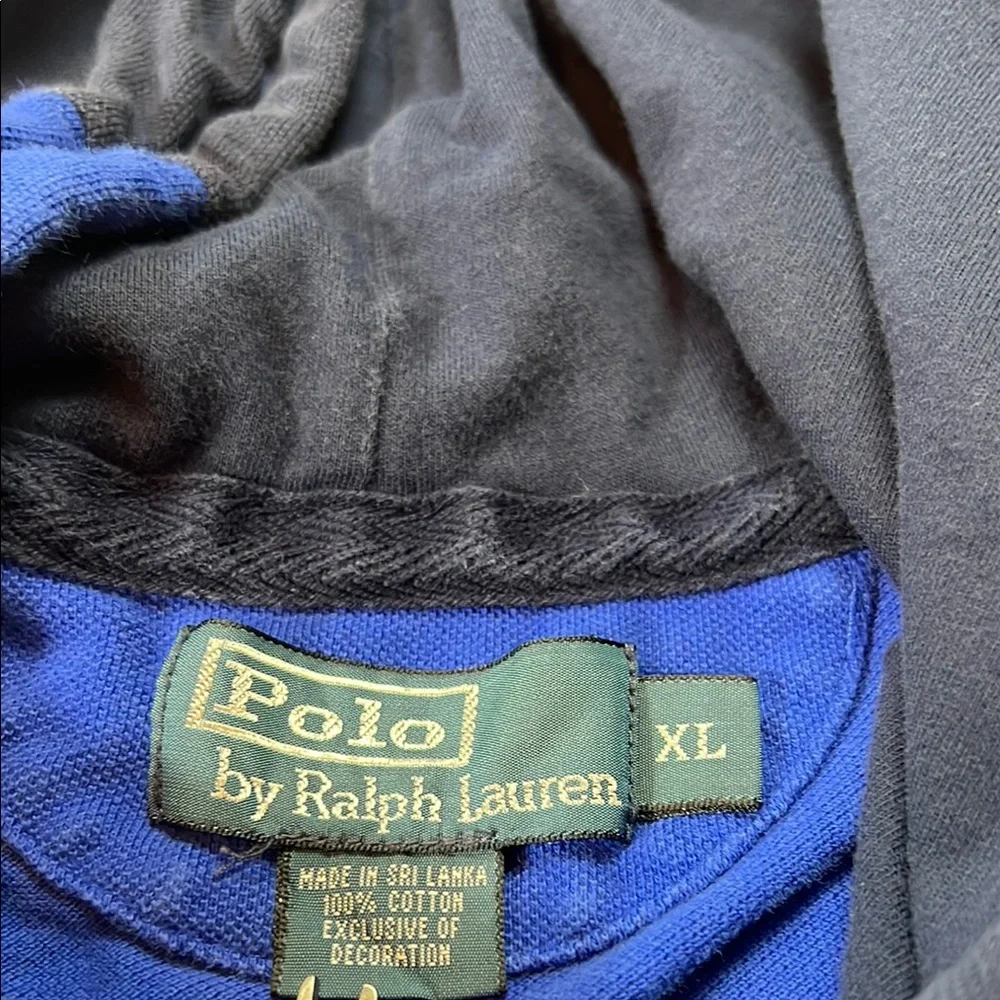 Polo by Ralph Lauren rugby hoodie SZ XL Royal Navy blue stripes - Picture 2 of 5